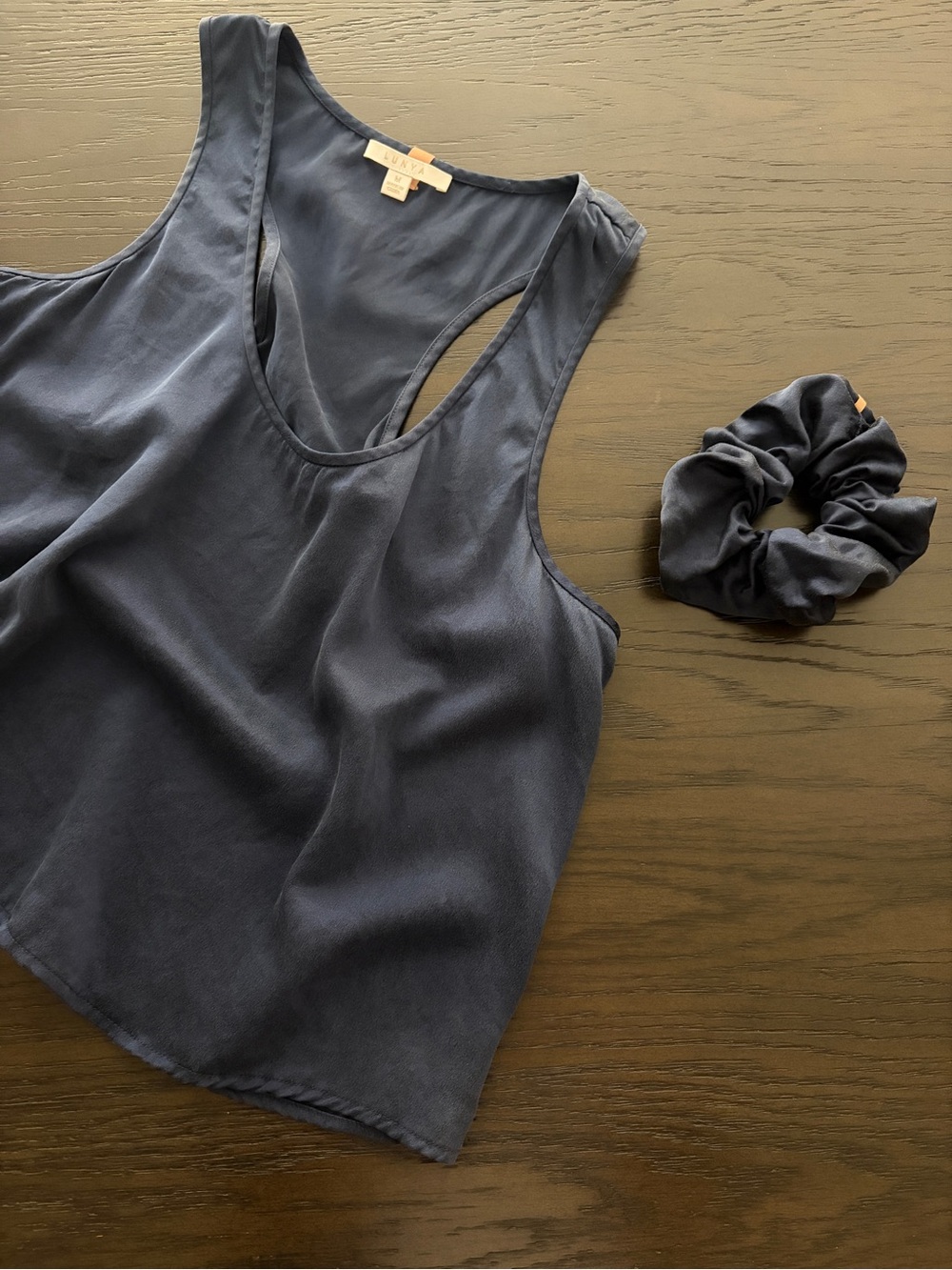 Lunya Washable Silk Racerback Tank and Scrunchie set in Deep Blue | Medium